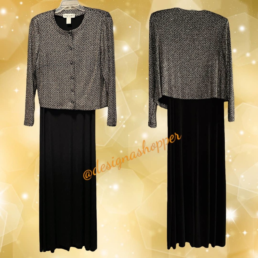 Classy Ronni Nicole II Gold and Black Fancy Party 2-piece Maxi Dress 16W
